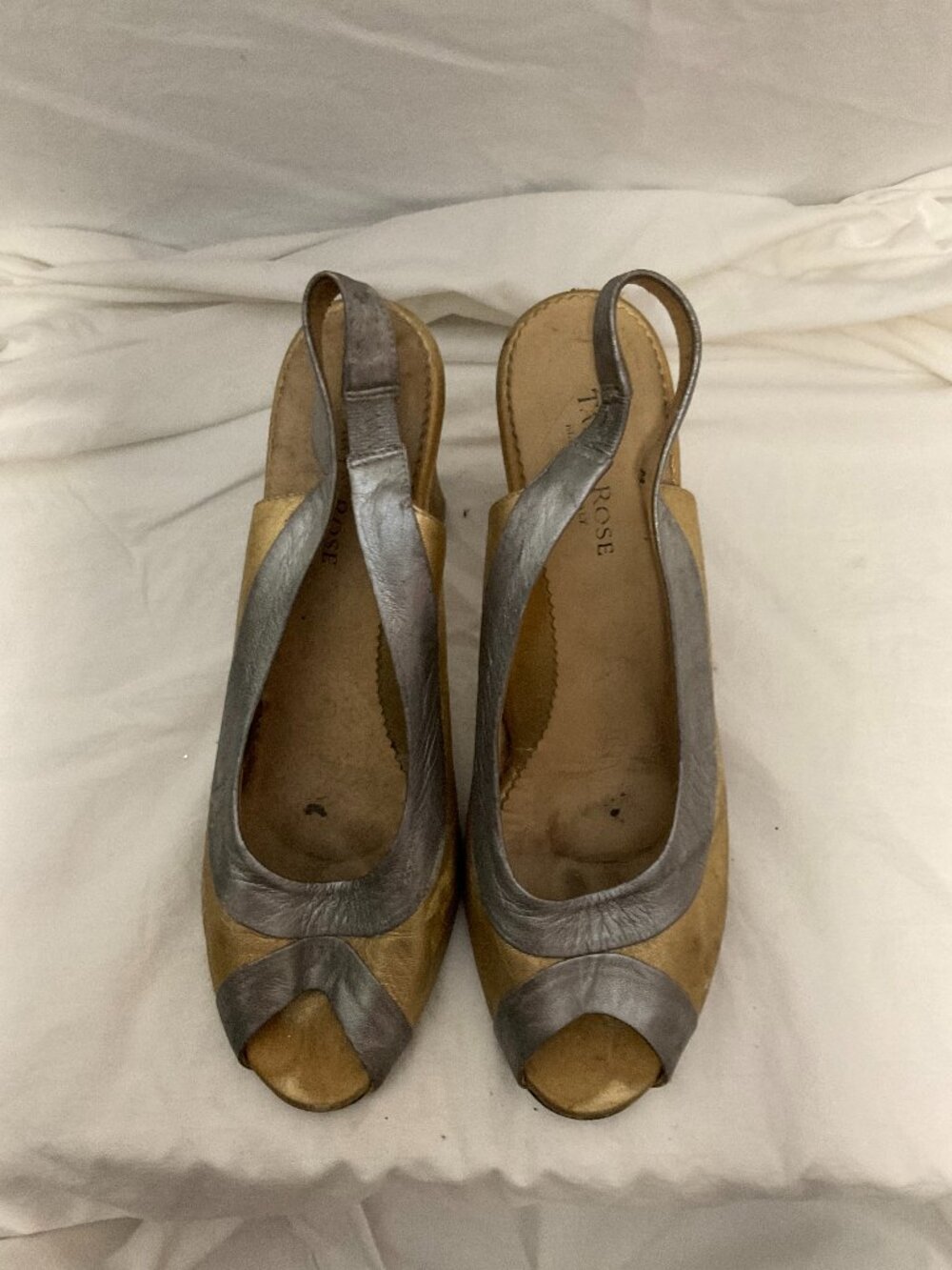 Taryn Rose Gold Pewter Block-Heel Slingback Sandals